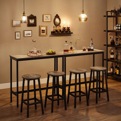 Bar Stool Set of 2 Round Chair Steel Frame Greige and Black - image 7