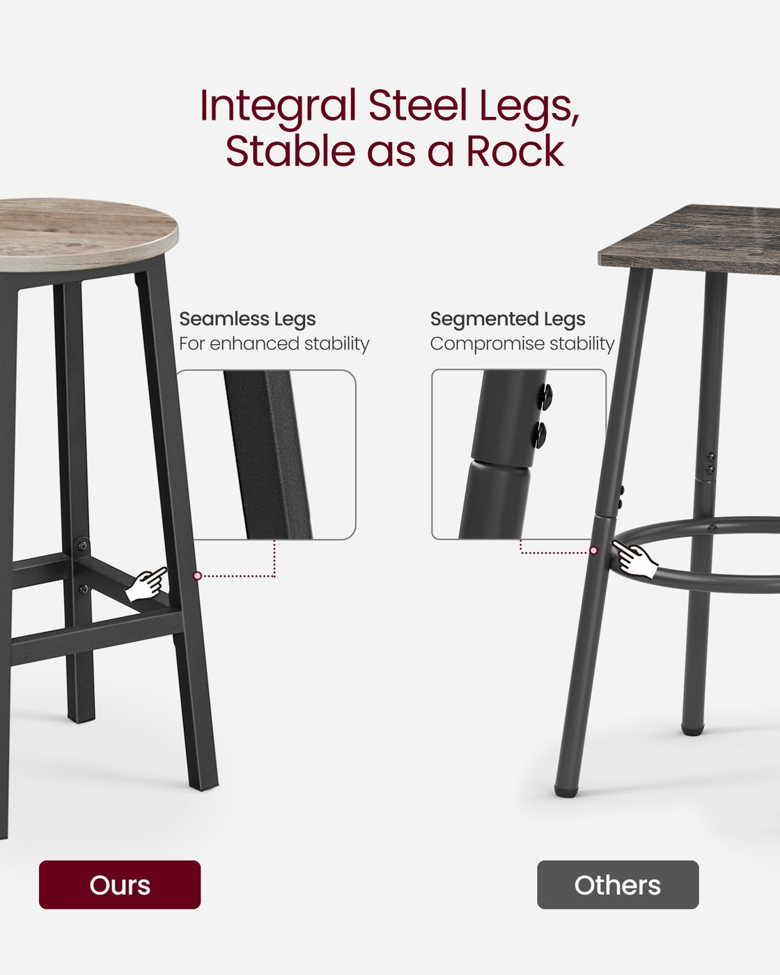 Bar Stool Set of 2 Round Chair Steel Frame Greige and Black - image 8