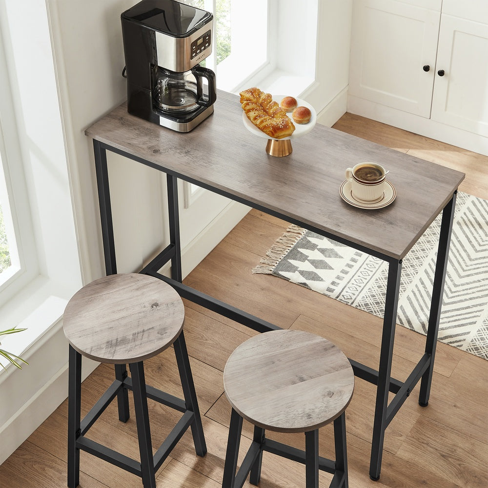 Bar Stool Set of 2 Round Chair Steel Frame Greige and Black - image 9