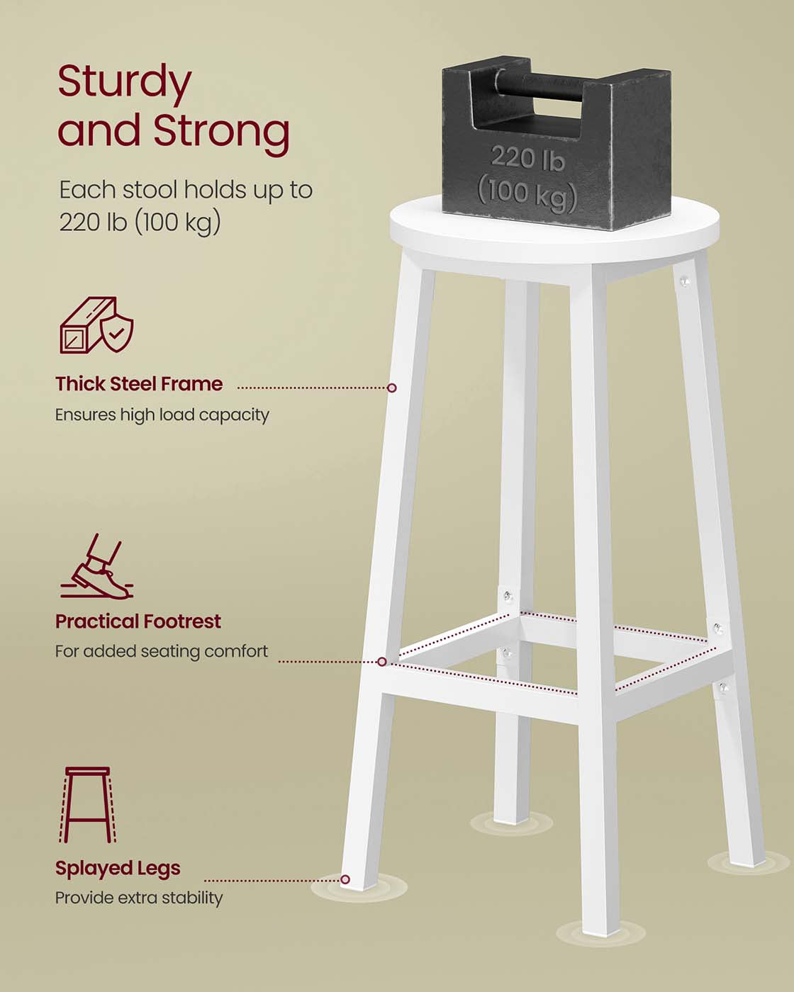 Set of 2 Kitchen Stools Cloud White - image 4