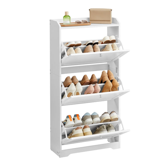 Shoe Cabinet, 3 Flip Drawers, 24 x 60 x 121.2 cm, Cloud White - image 1