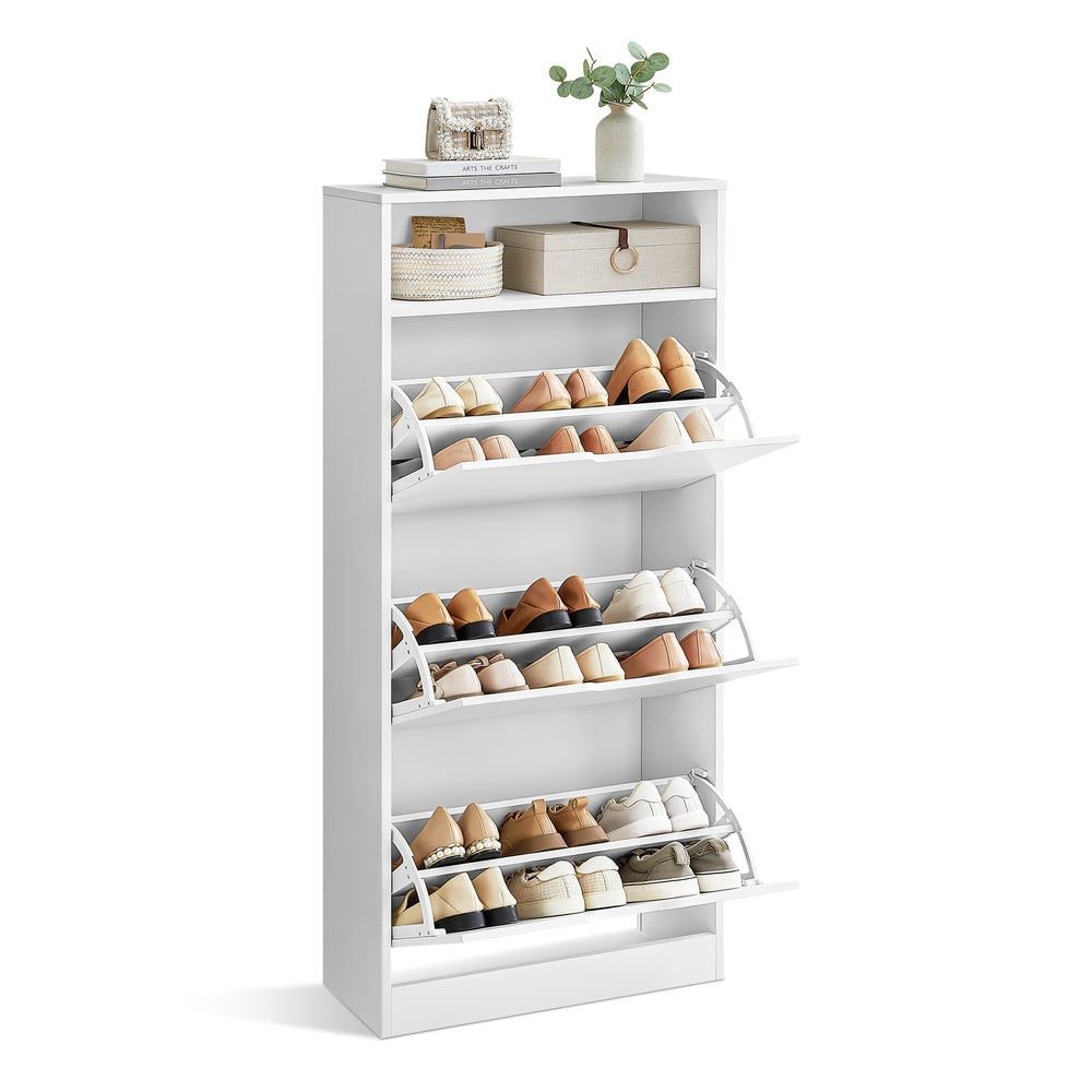 Shoe Cabinet 3 Flip Doors Cloud White - image 1