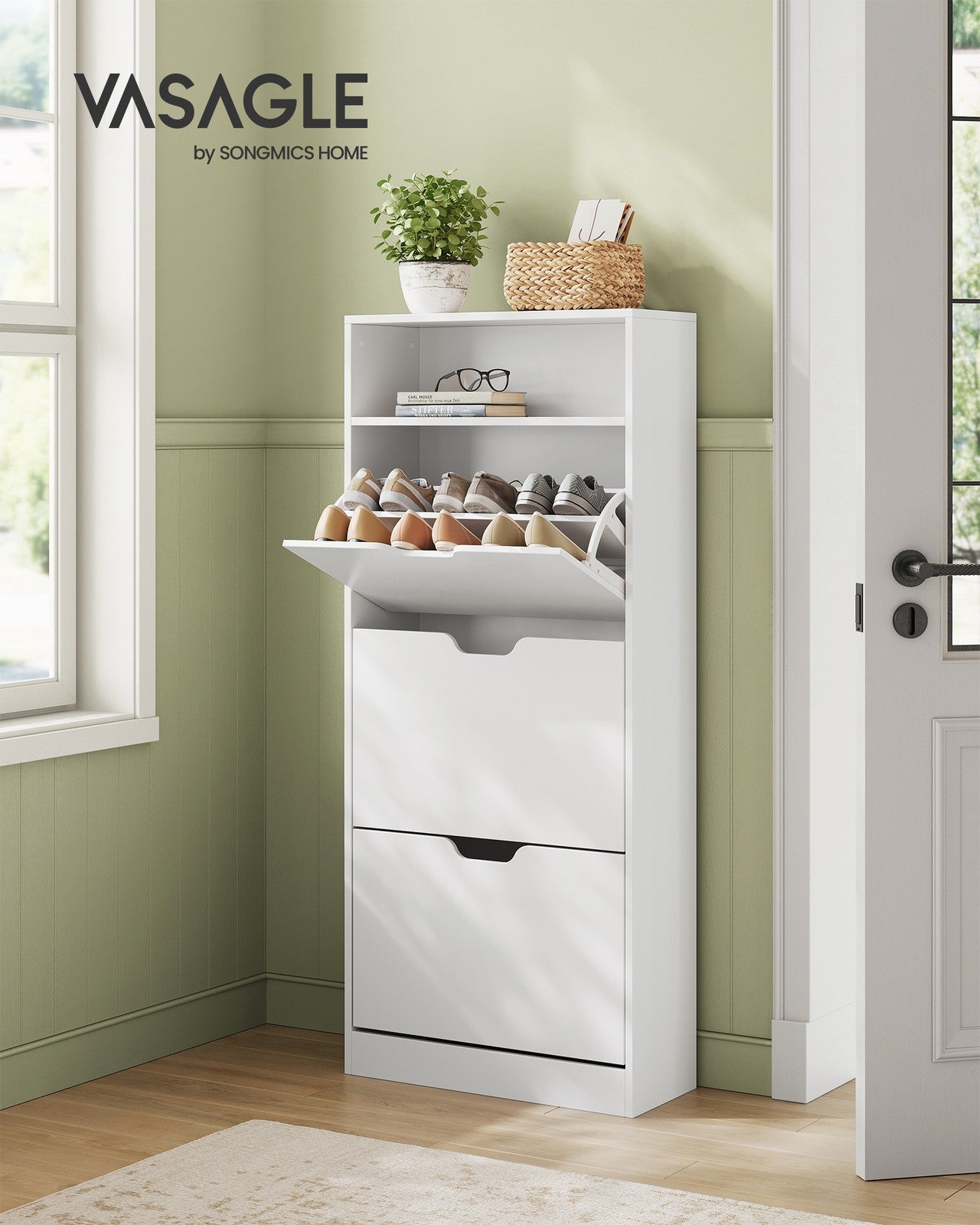 Shoe Cabinet 3 Flip Doors Cloud White - image 2