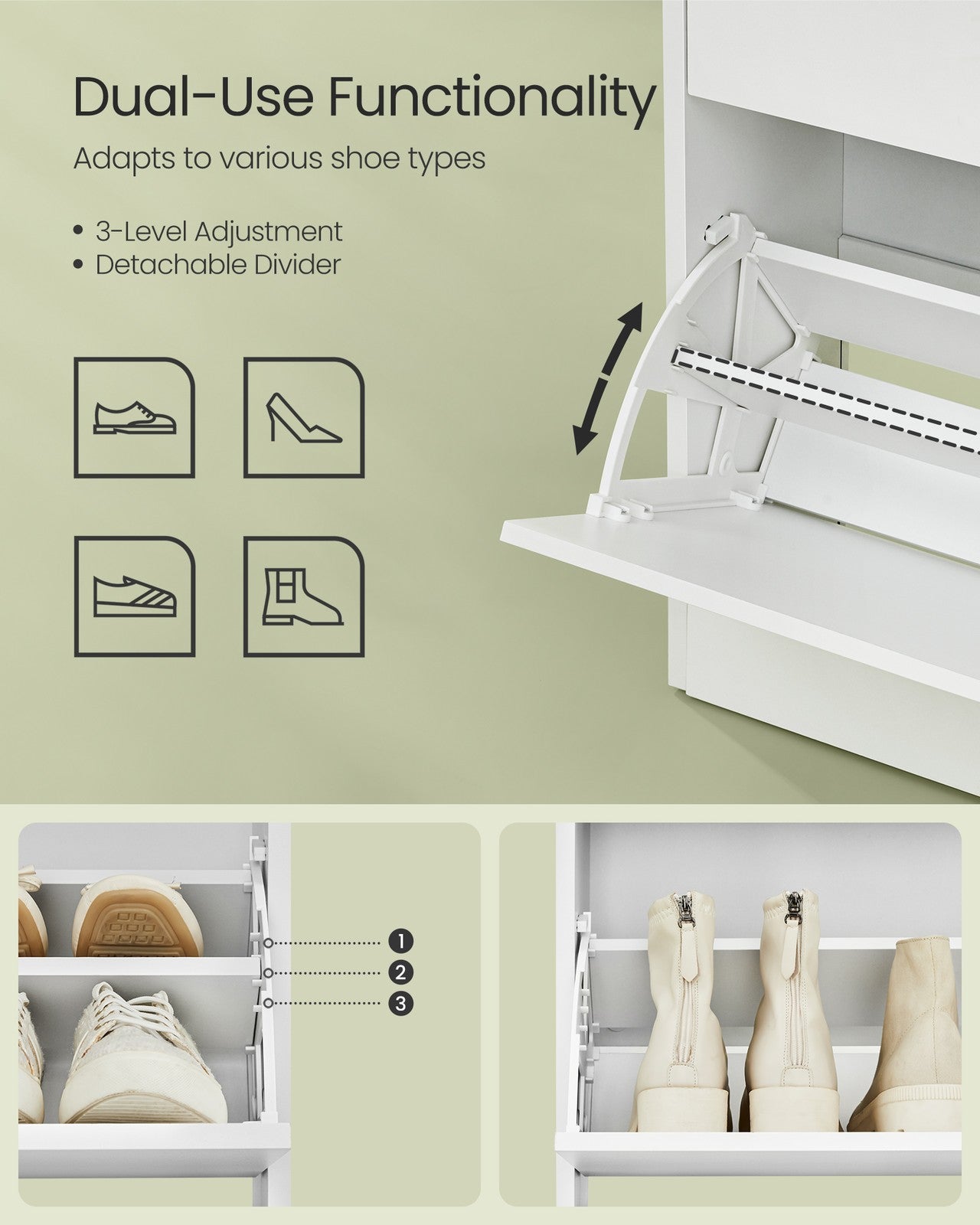 Shoe Cabinet 3 Flip Doors Cloud White - image 5