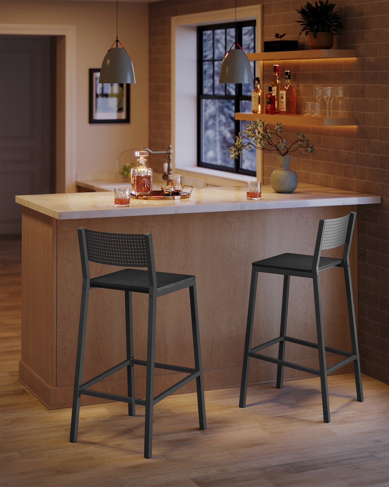 Set of 2 Kitchen Bar Stools Charcoal Gray and Black - image 3