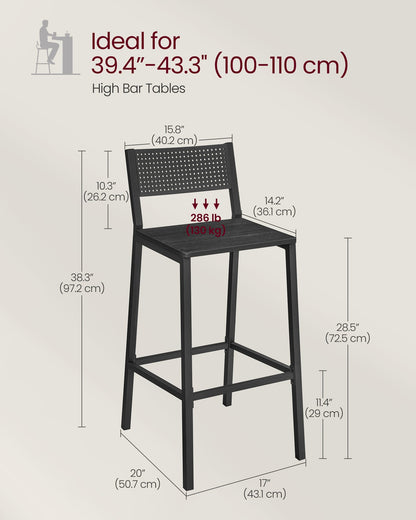 Set of 2 Kitchen Bar Stools Charcoal Gray and Black - image 6