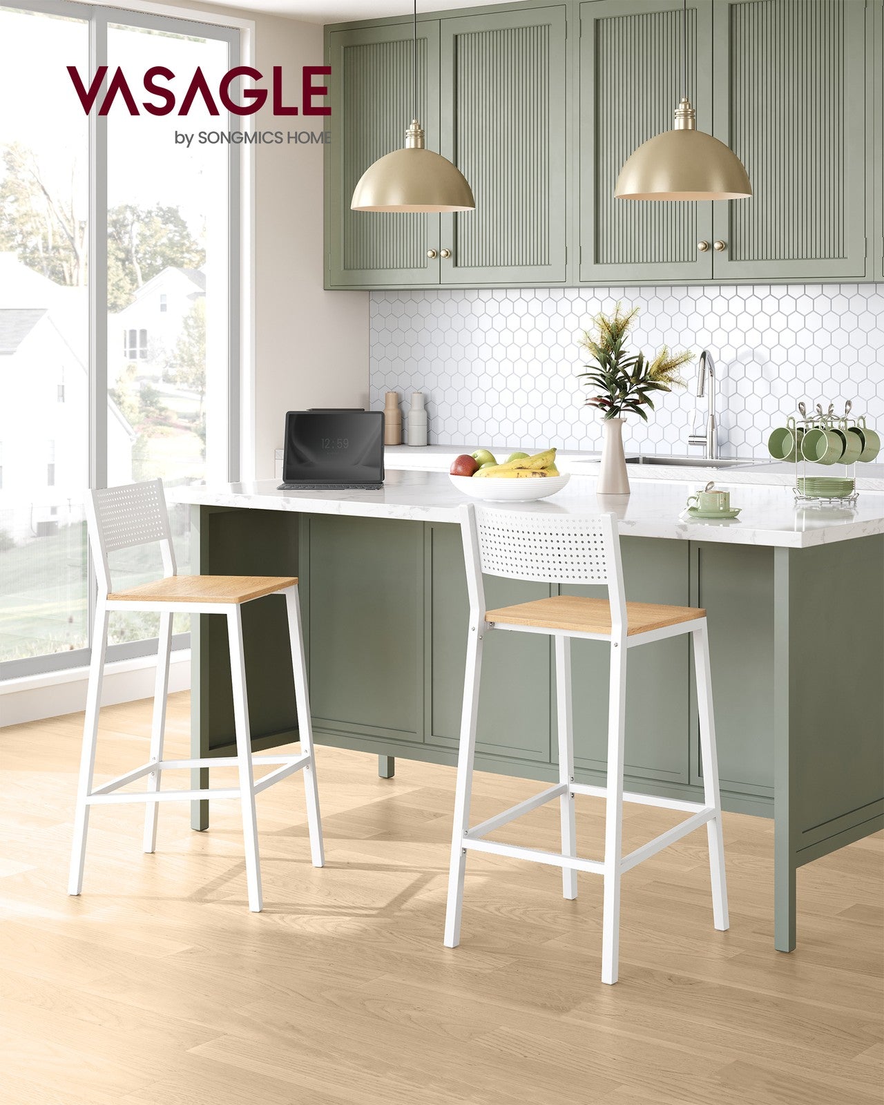 Set of 2 Kitchen Bar Stools Charcoal Gray and Black - image 10