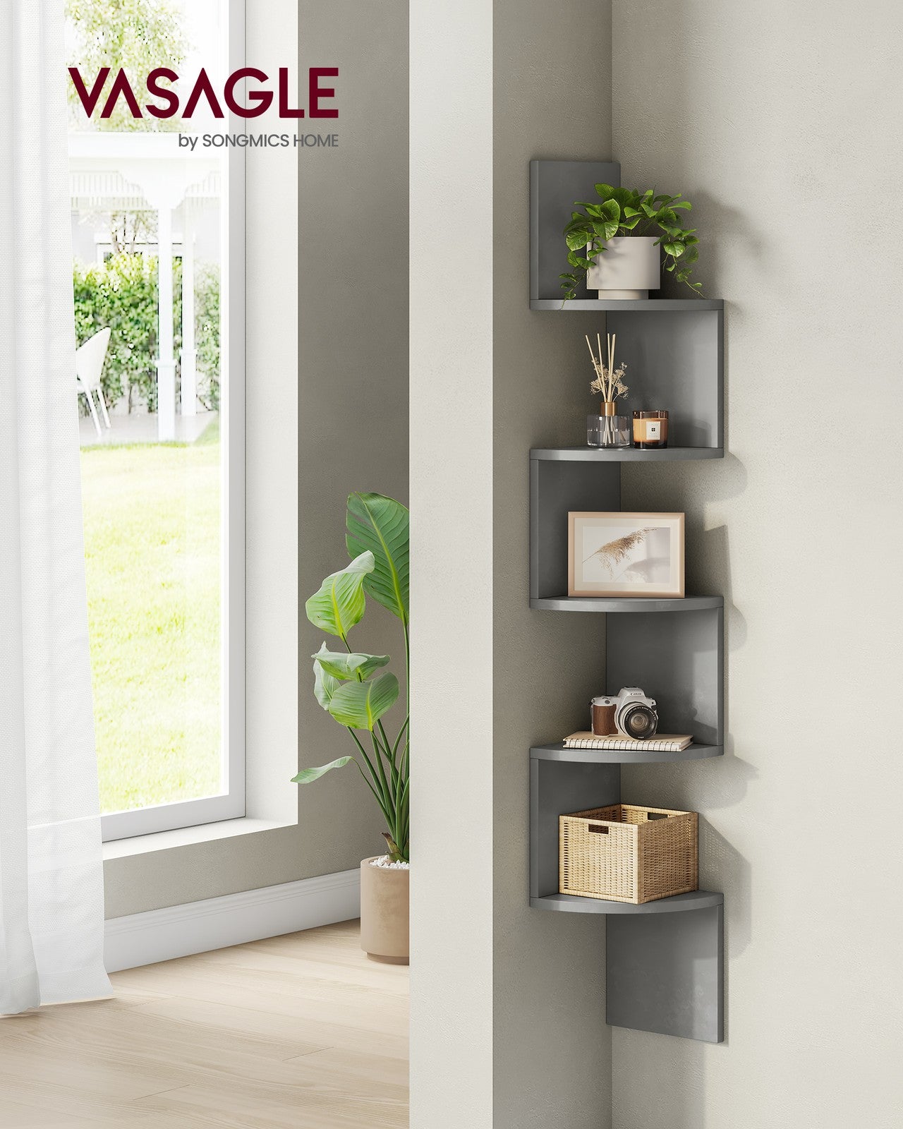 5-Tier Wall-Mounted Corner Shelf Dove Grey - image 2
