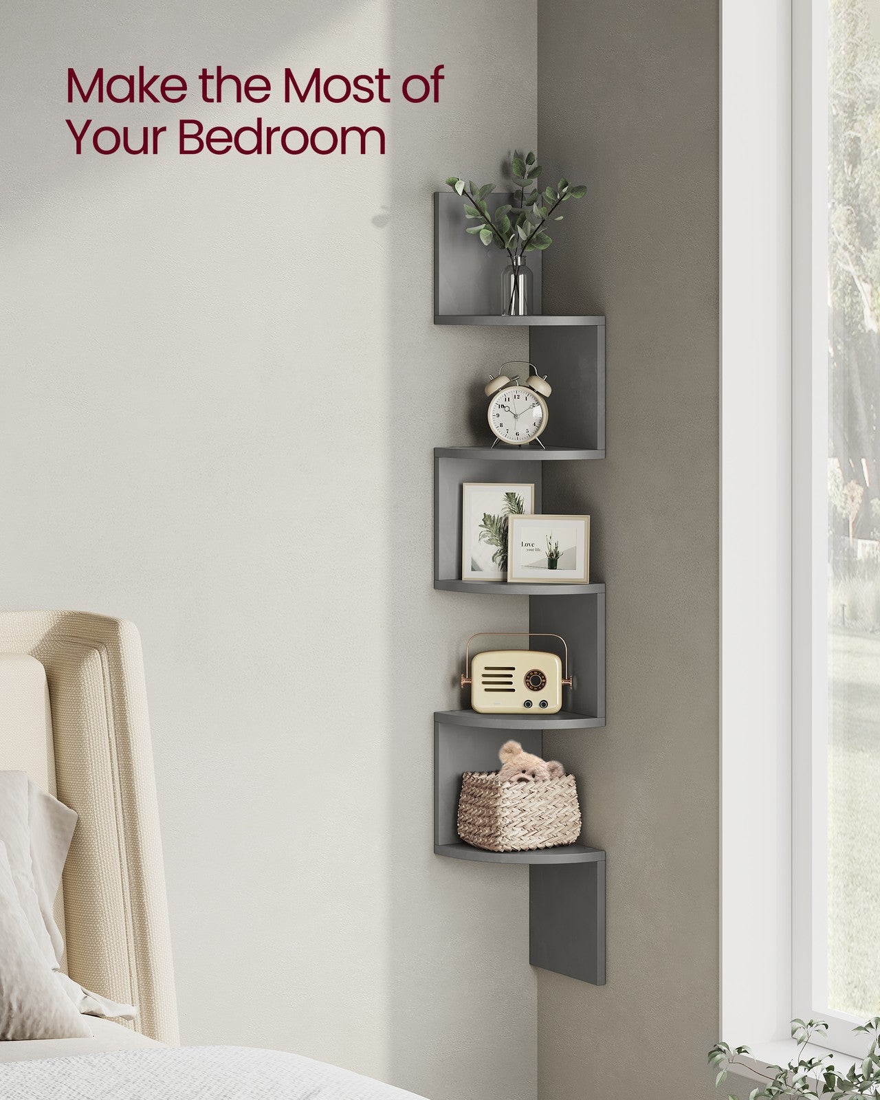 5-Tier Wall-Mounted Corner Shelf Dove Grey - image 3