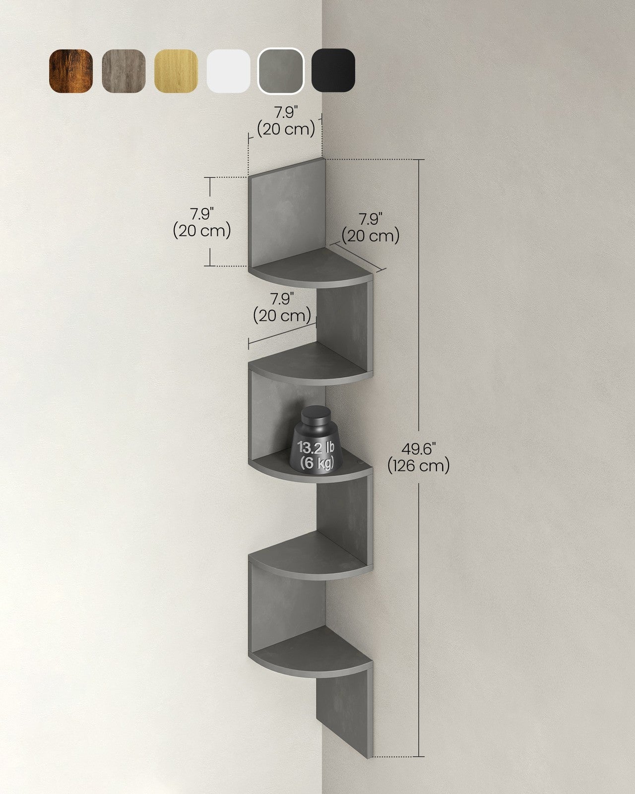 5-Tier Wall-Mounted Corner Shelf Dove Grey - image 4
