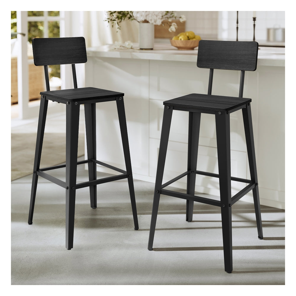Industrial Steel Bar Stools Set of 2 with Backrests - Easy Assembly Kitchen/Bar Stools in Rustic Brown & Black - image 17