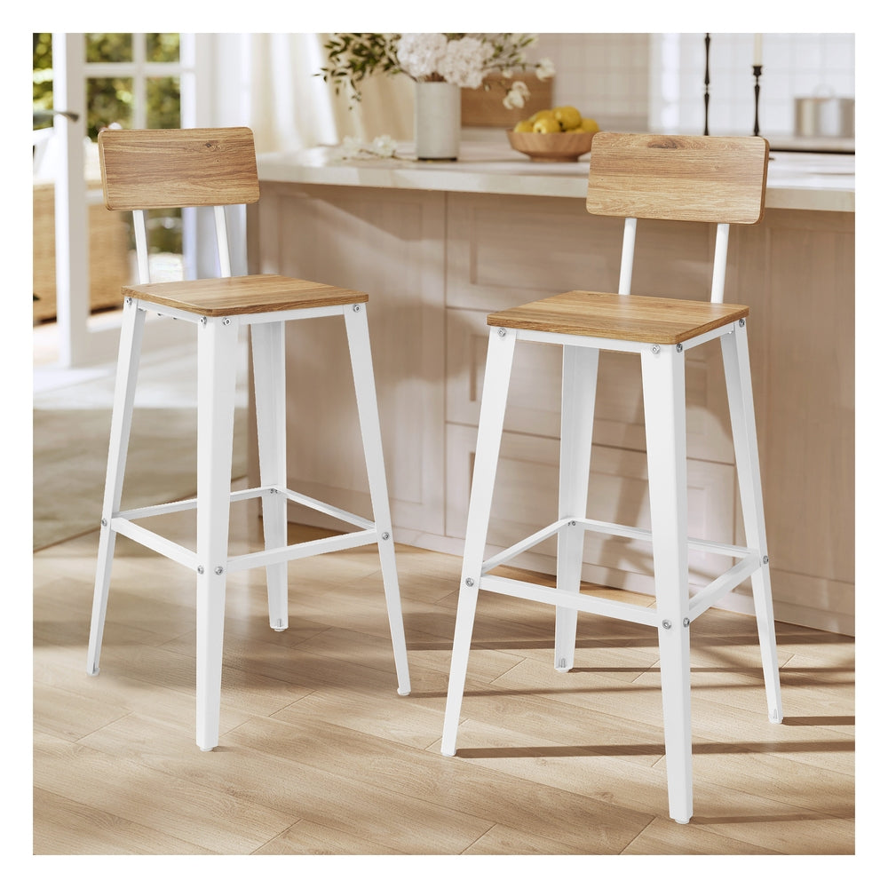 Industrial Steel Bar Stools Set of 2 with Backrests - Easy Assembly Kitchen/Bar Stools in Rustic Brown & Black - image 10