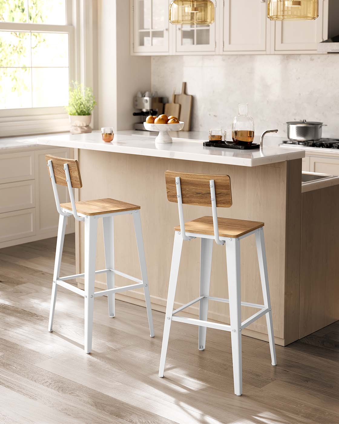 Industrial Steel Bar Stools Set of 2 with Backrests - Easy Assembly Kitchen/Bar Stools in Rustic Brown & Black - image 11