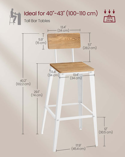 Industrial Steel Bar Stools Set of 2 with Backrests - Easy Assembly Kitchen/Bar Stools in Rustic Brown & Black - image 14