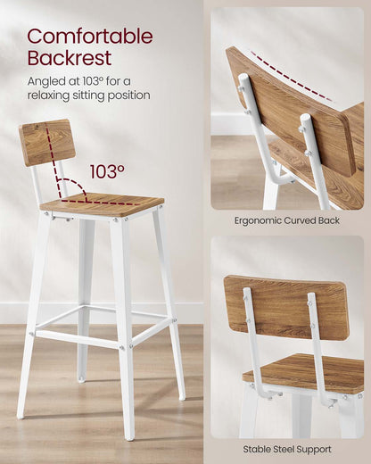 Industrial Steel Bar Stools Set of 2 with Backrests - Easy Assembly Kitchen/Bar Stools in Rustic Brown & Black - image 15