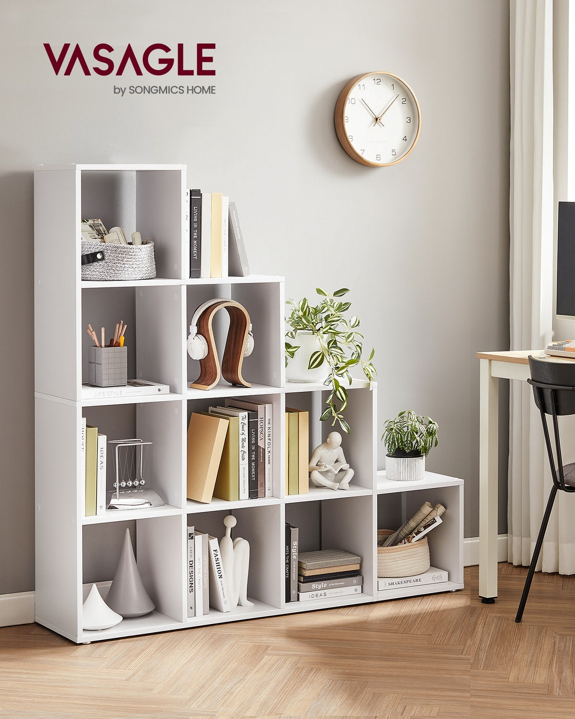 10-Cube Bookcase Storage Organiser for Decorations 29 x 129.5 x 129.5 cm White - image 3