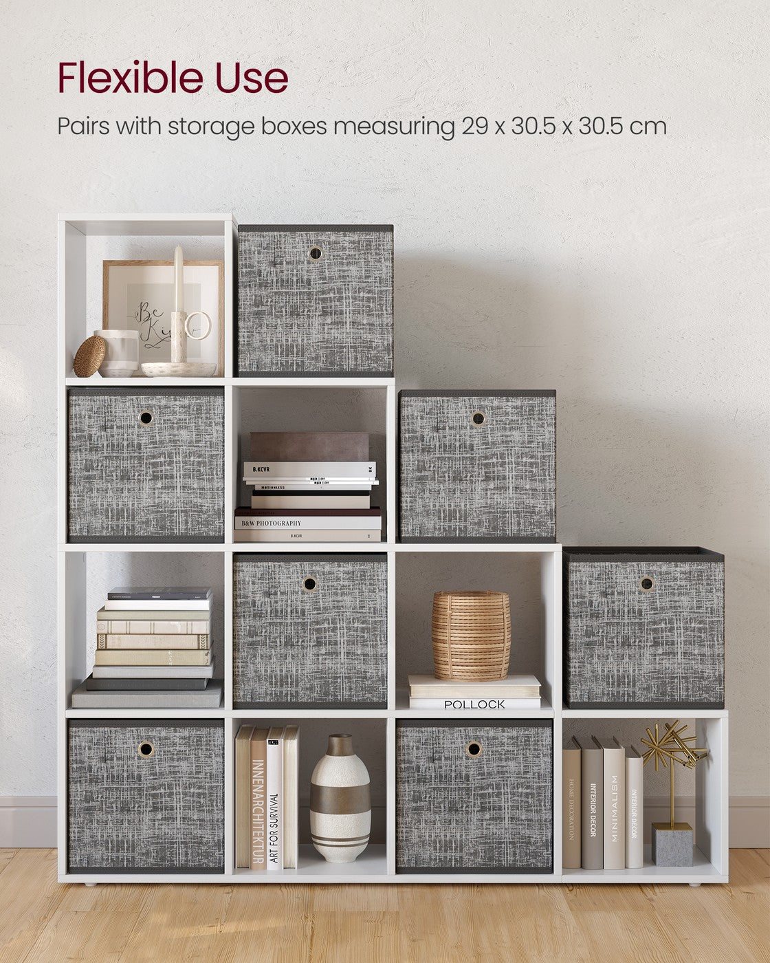 10-Cube Bookcase Storage Organiser for Decorations 29 x 129.5 x 129.5 cm White - image 8