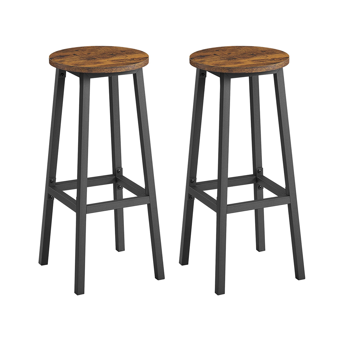 Bar Stools Set of 2 Kitchen Stools 74 cm High Rustic Brown and Black - image 2