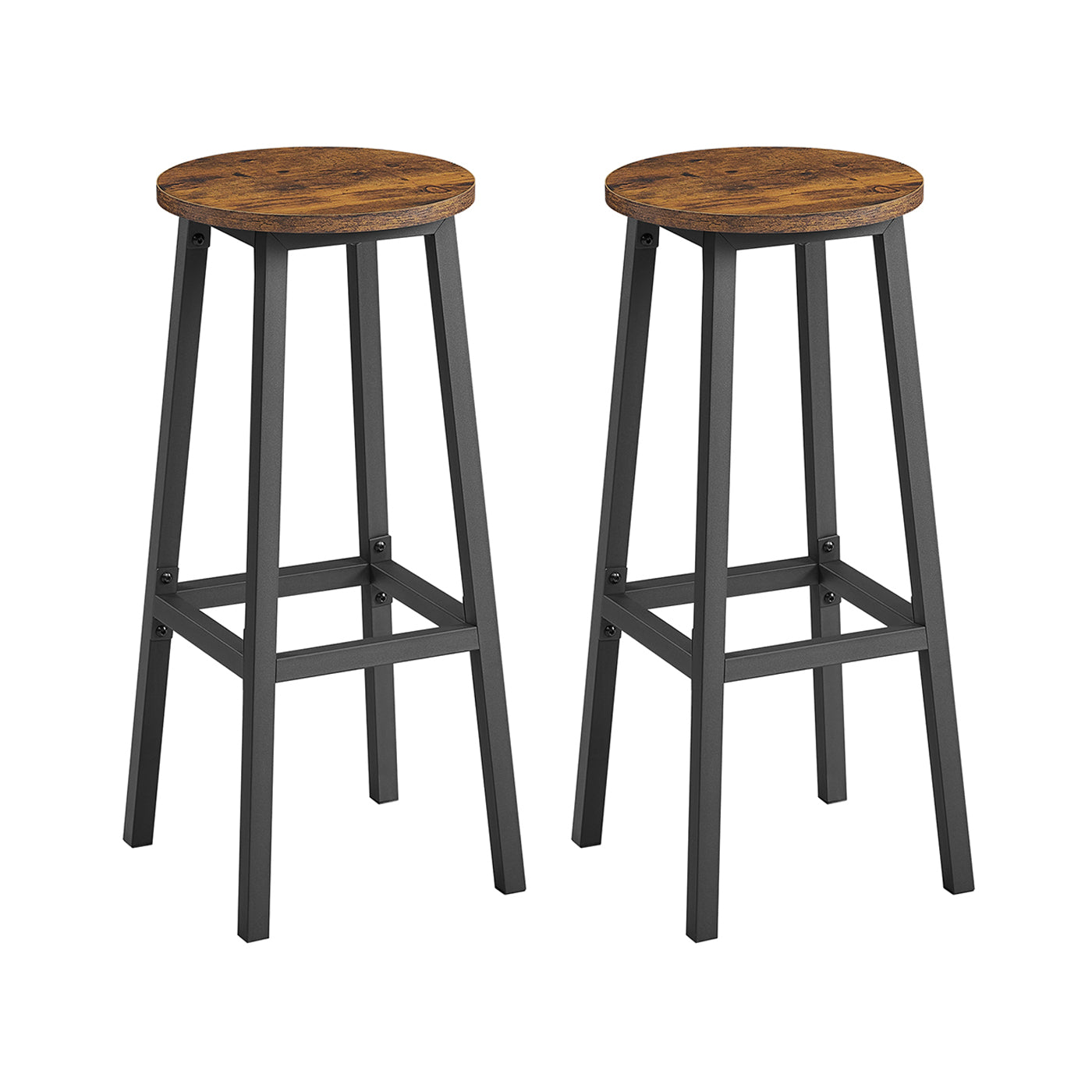 Bar Stools Set of 2 Kitchen Stools 74 cm High Rustic Brown and Black - image 2