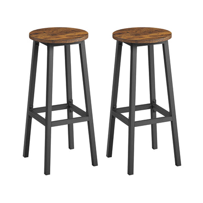 Bar Stools Set of 2 Kitchen Stools 74 cm High Rustic Brown and Black - image 2
