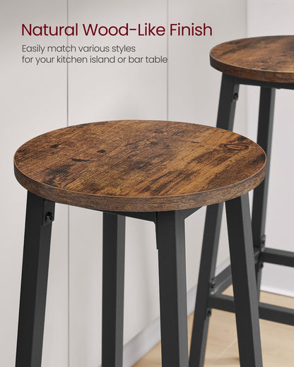 Bar Stools Set of 2 Kitchen Stools 74 cm High Rustic Brown and Black - image 4