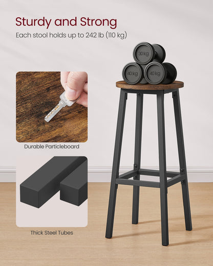 Bar Stools Set of 2 Kitchen Stools 74 cm High Rustic Brown and Black - image 5
