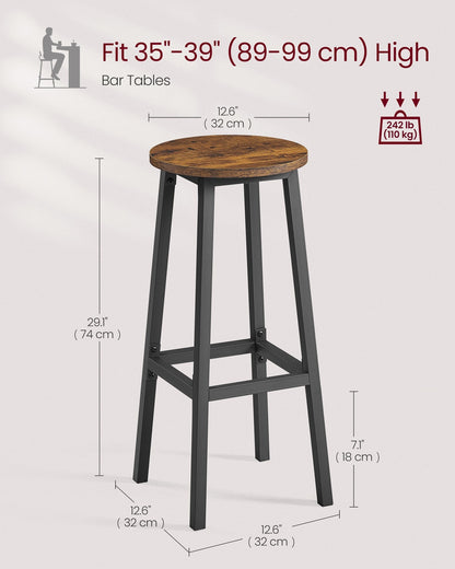 Bar Stools Set of 2 Kitchen Stools 74 cm High Rustic Brown and Black - image 6