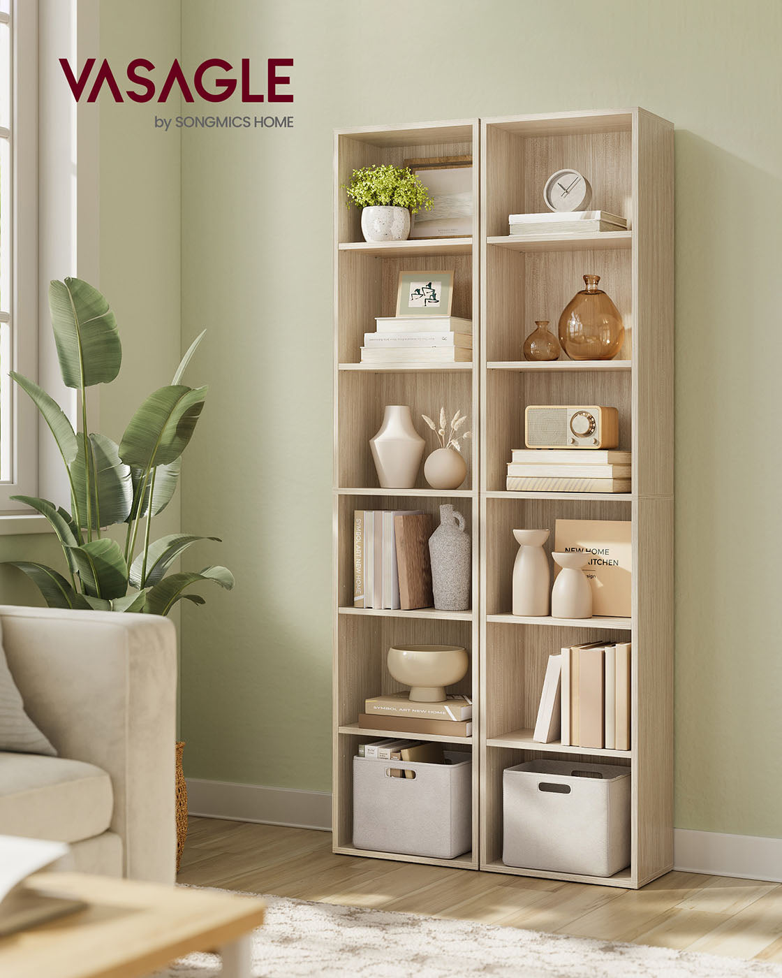 Bookcase 6-Tier Bookshelf 24 x 40 x 178.5 cm Natural Beige - image 2