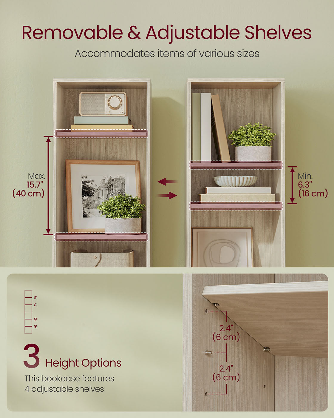 Bookcase 6-Tier Bookshelf 24 x 40 x 178.5 cm Natural Beige - image 3
