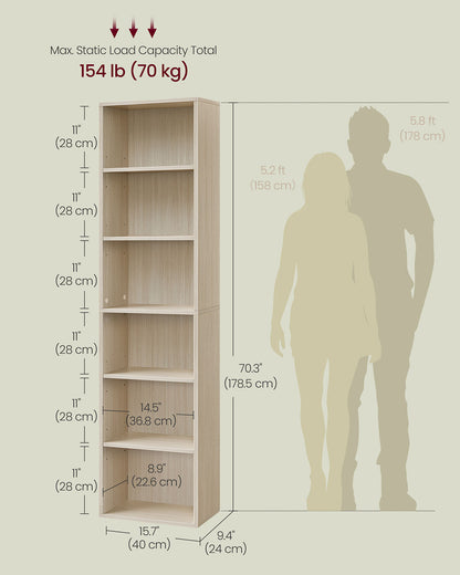 Bookcase 6-Tier Bookshelf 24 x 40 x 178.5 cm Natural Beige - image 5