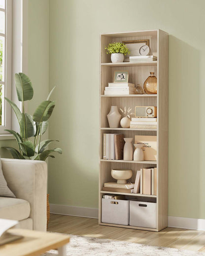 Bookcase 6-Tier Bookshelf Open Storage 24 x 60 x 178.5 cm Natural Beige - image 2