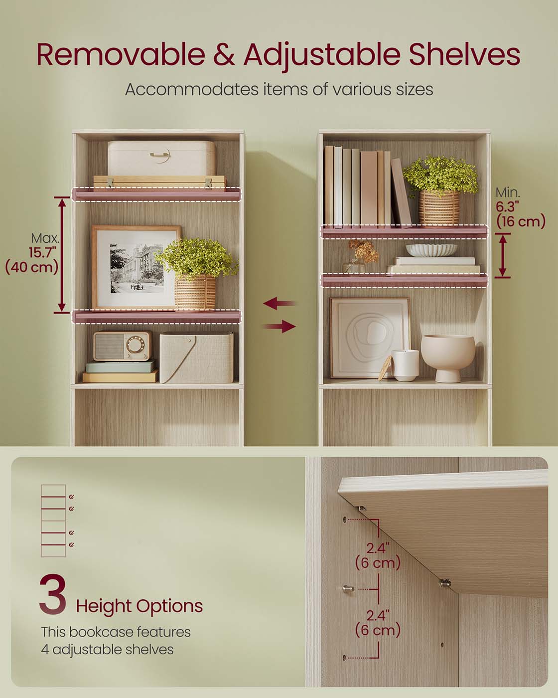 Bookcase 6-Tier Bookshelf Open Storage 24 x 60 x 178.5 cm Natural Beige - image 3