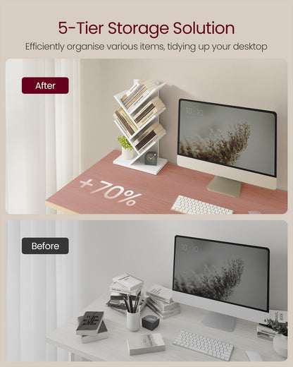 5-Tier Tree Bookshelf with Wooden Shelves Cloud White - image 3