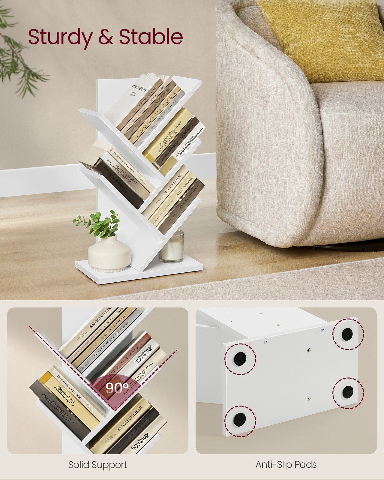5-Tier Tree Bookshelf with Wooden Shelves Cloud White - image 4