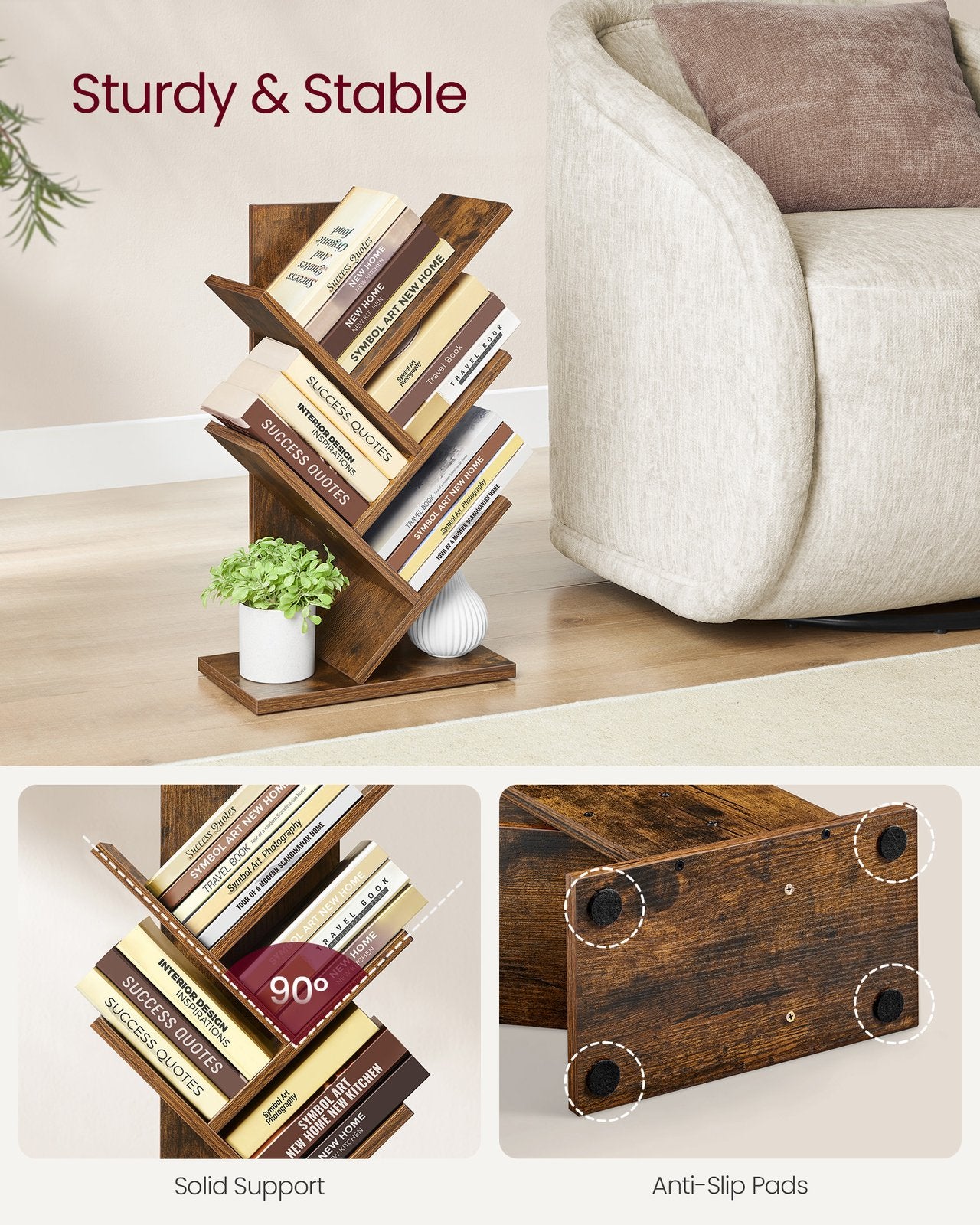 5-Tier Tree Bookshelf with Wooden Shelves Cloud White - image 11