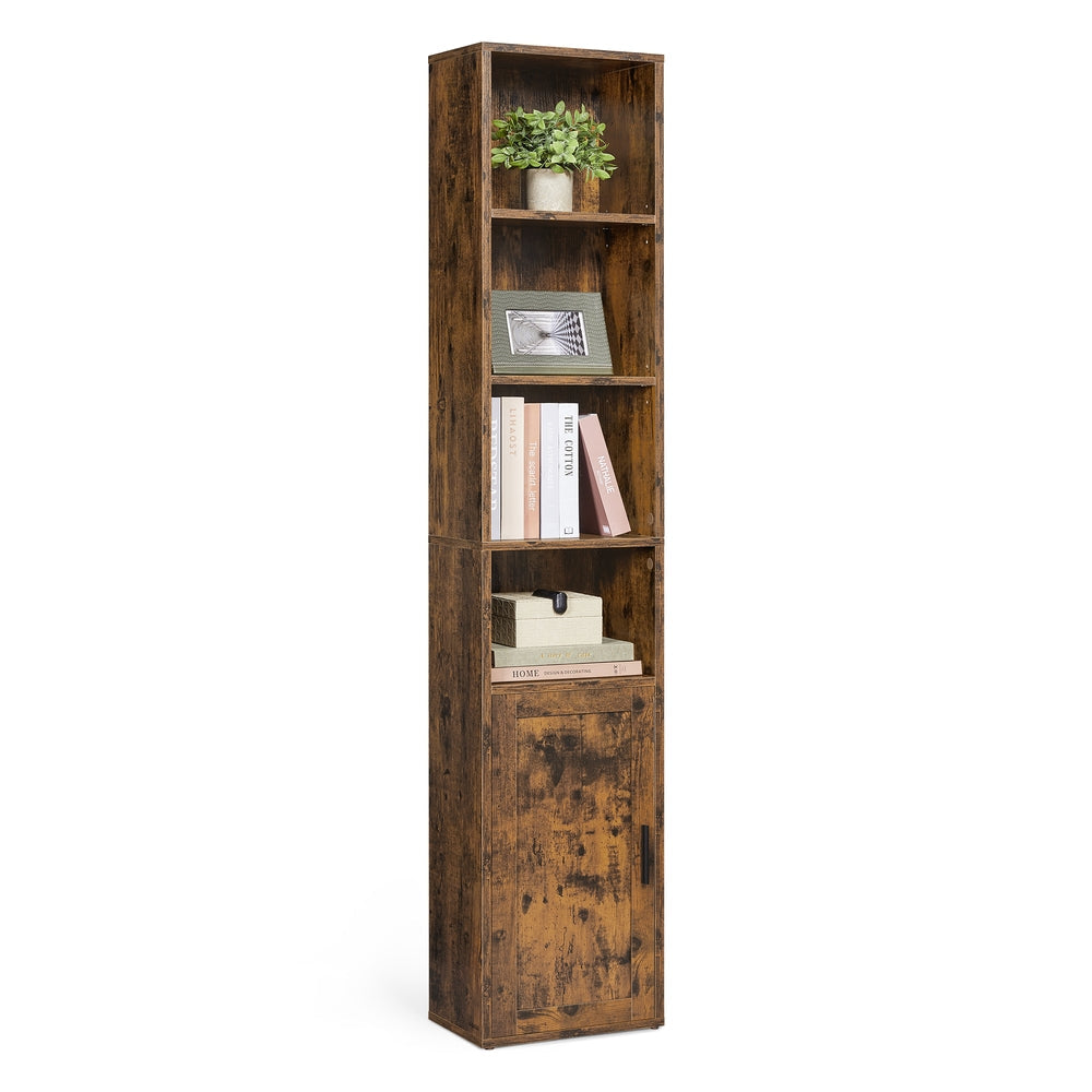 Tall Wooden Bookcase with Door Rustic Brown - image 1