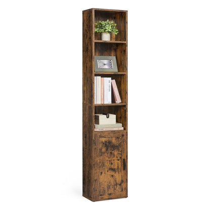 Tall Wooden Bookcase with Door Rustic Brown - image 1