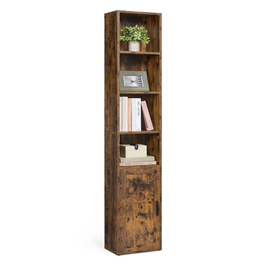 Tall Wooden Bookcase with Door Rustic Brown - image 1