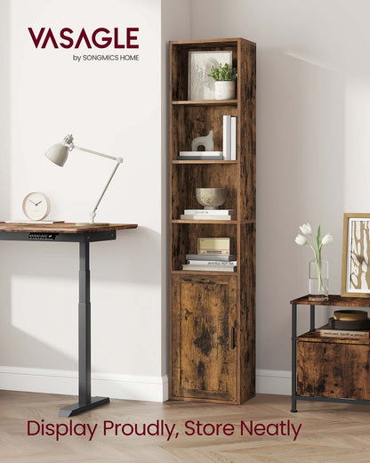 Tall Wooden Bookcase with Door Rustic Brown - image 2