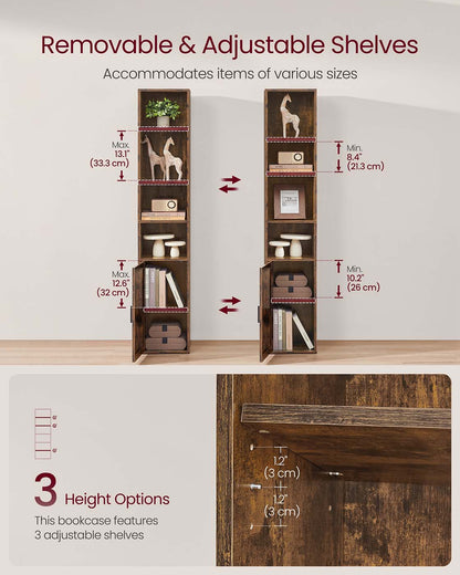 Tall Wooden Bookcase with Door Rustic Brown - image 3