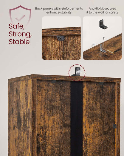 Tall Wooden Bookcase with Door Rustic Brown - image 4