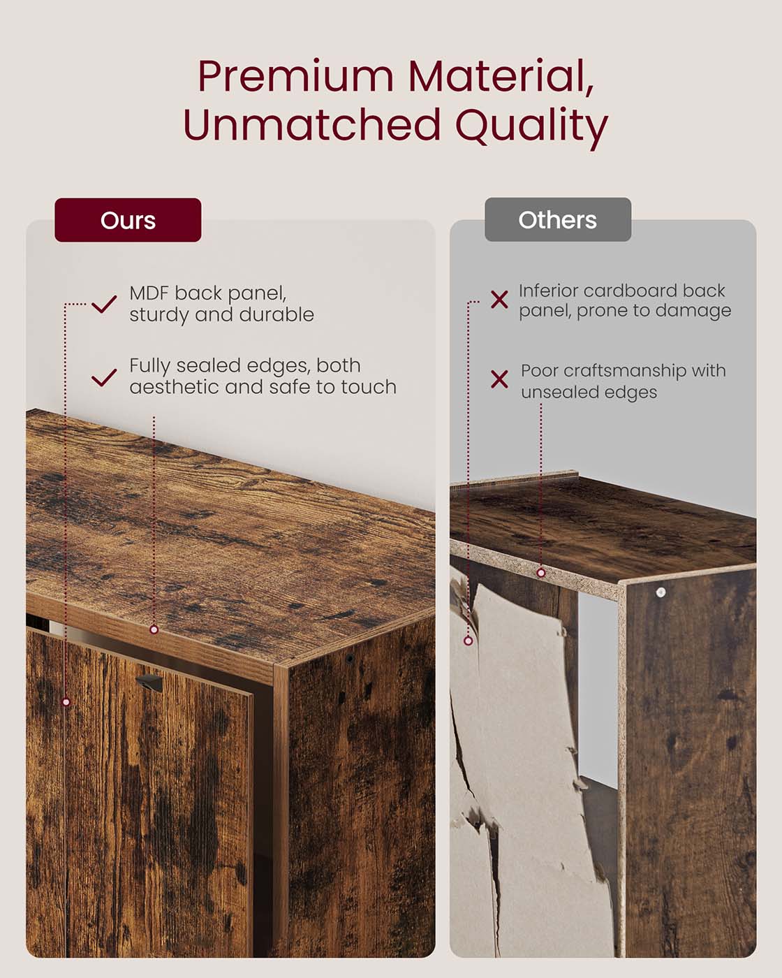 Tall Wooden Bookcase with Door Rustic Brown - image 5