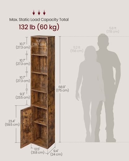Tall Wooden Bookcase with Door Rustic Brown - image 6