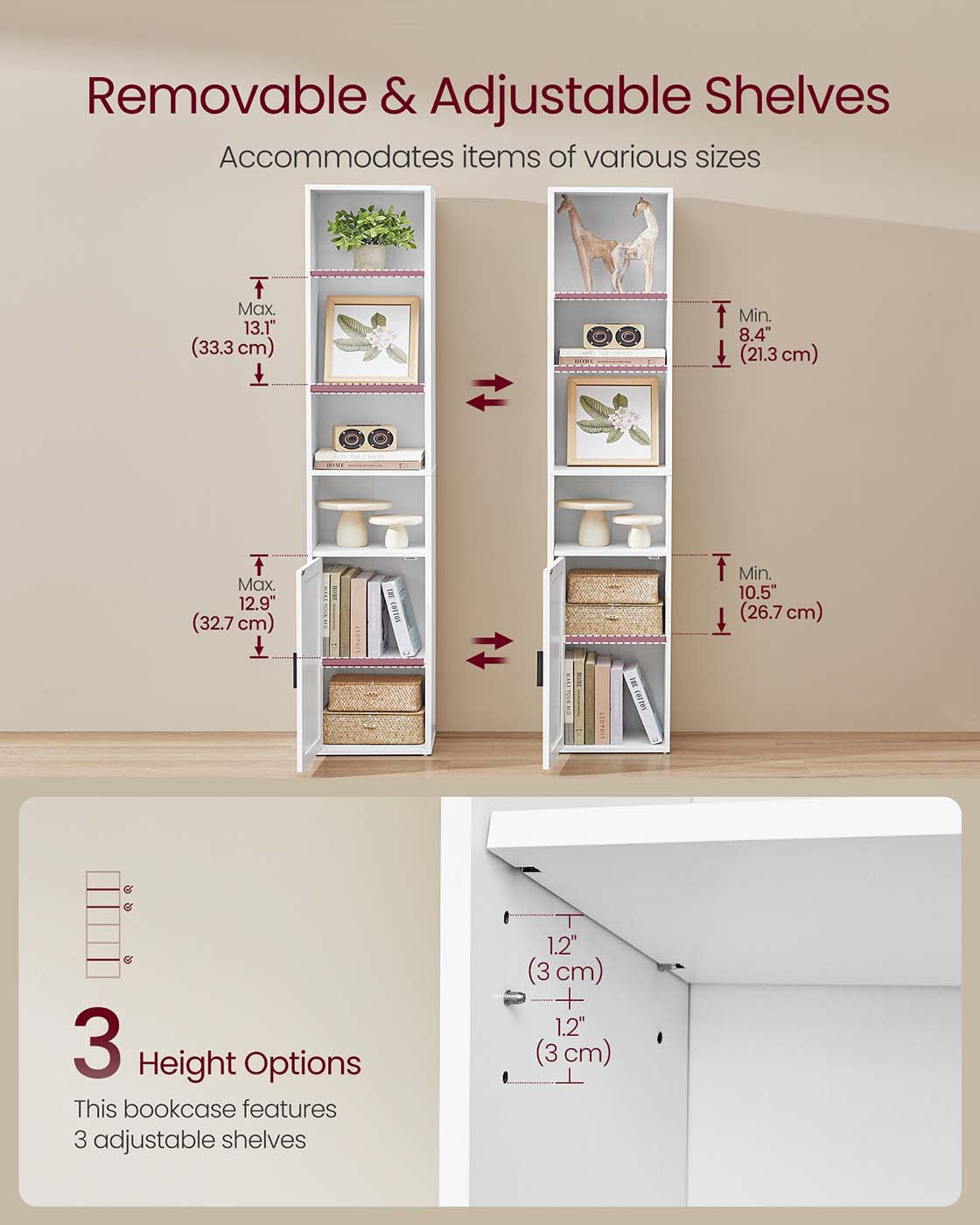 Tall Wooden Bookcase with Door Rustic Brown - image 9