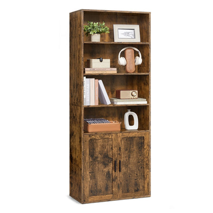 Tall Wooden Bookcase with Door Rustic Brown - image 13
