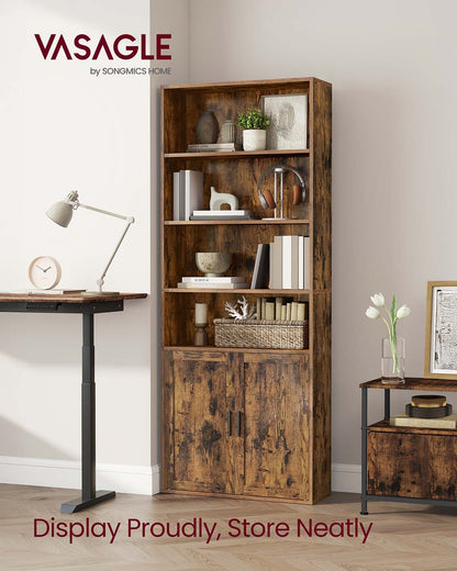 Tall Wooden Bookcase with Door Rustic Brown - image 14