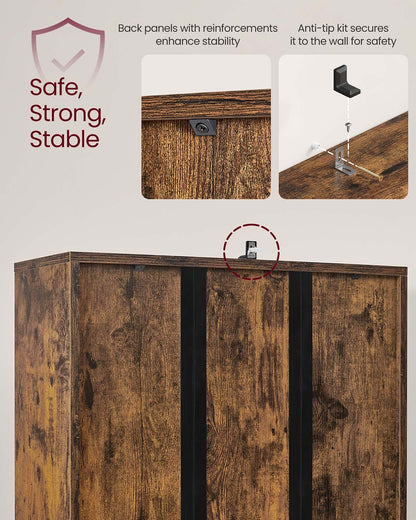 Tall Wooden Bookcase with Door Rustic Brown - image 16