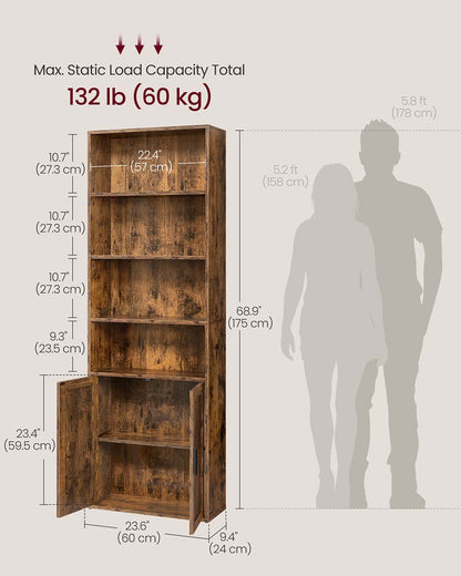 Tall Wooden Bookcase with Door Rustic Brown - image 18