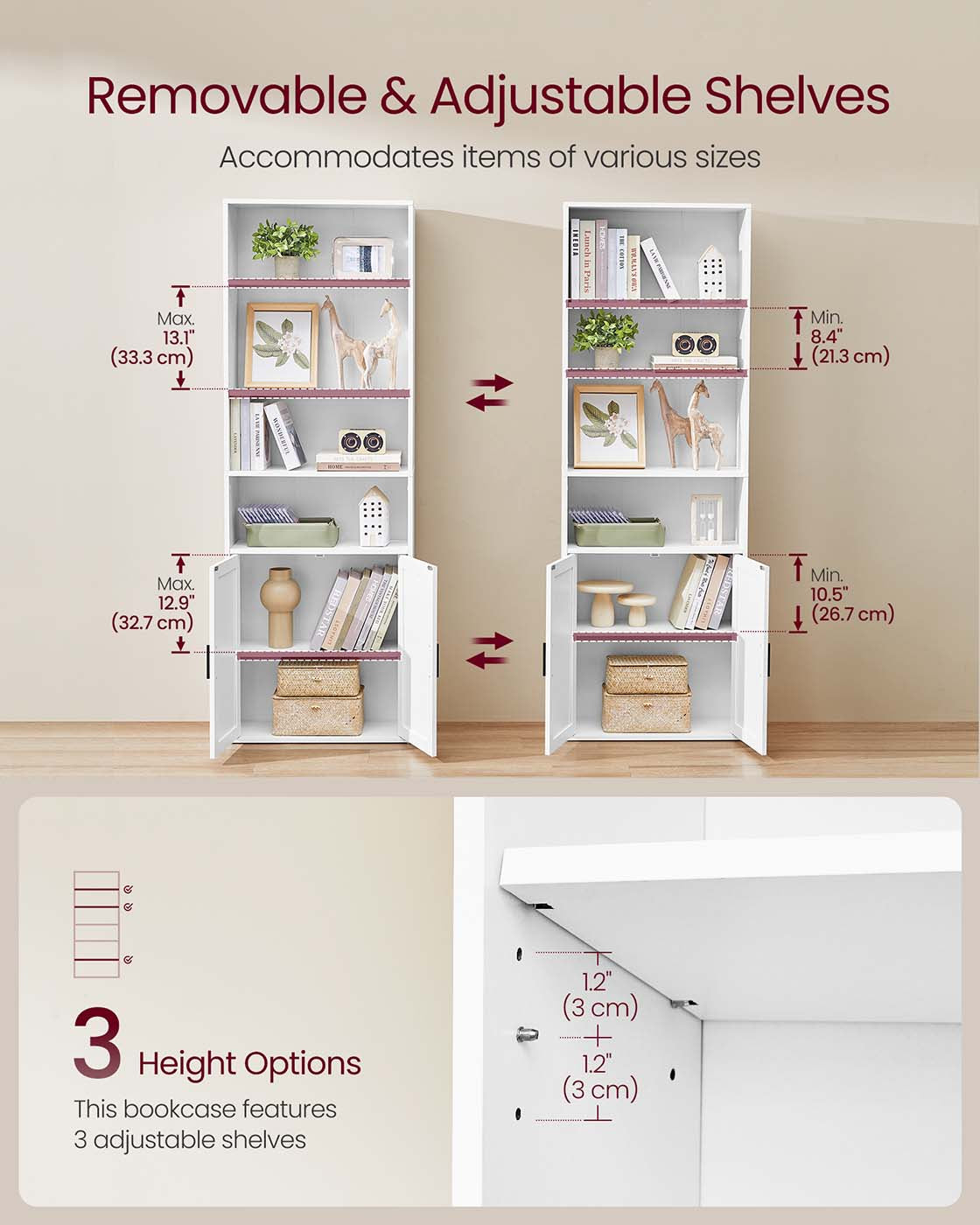 Tall Wooden Bookcase with Door Rustic Brown - image 21