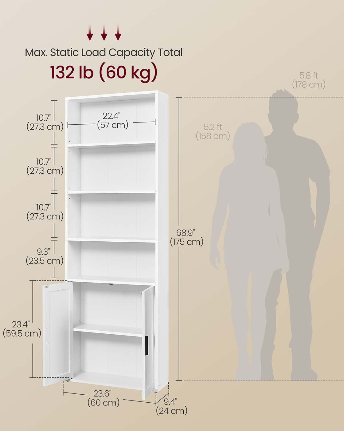 Tall Wooden Bookcase with Door Rustic Brown - image 24